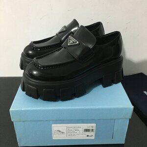 Women Prada Black Leather Loafers